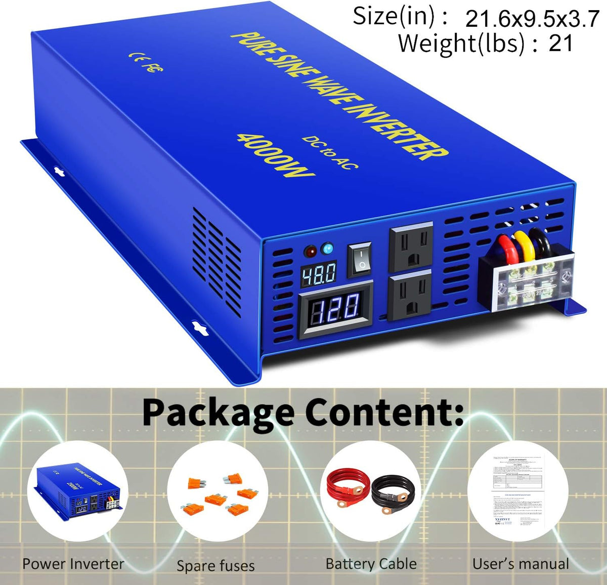 3500 Watt Pure Sine Wave Power Inverter 48V to 120V AC L176