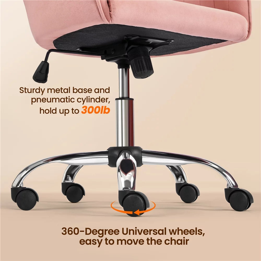 Pink Velvet Height-Adjustable Swivel Desk Chair O360