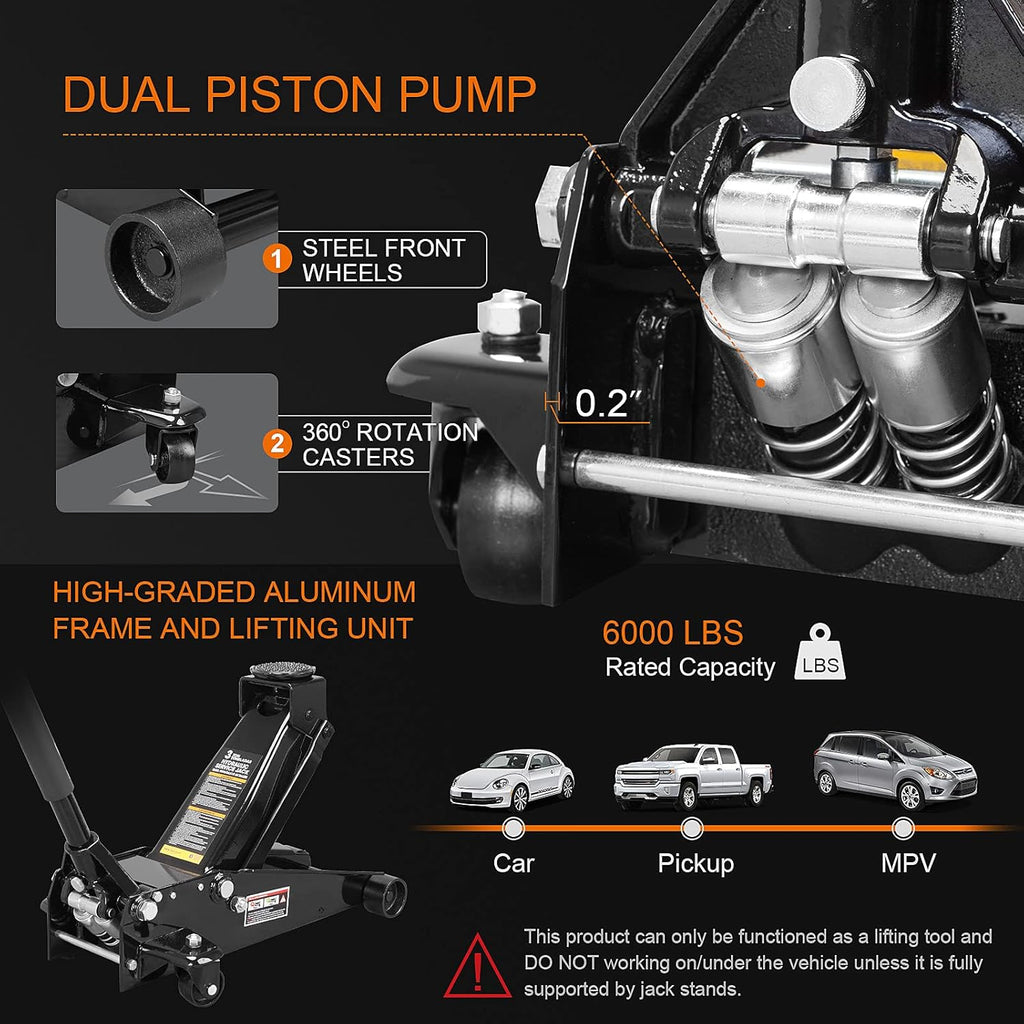 3 Ton Hydraulic Steel Floor Jack with Dual Piston Quick Lift Pump N890