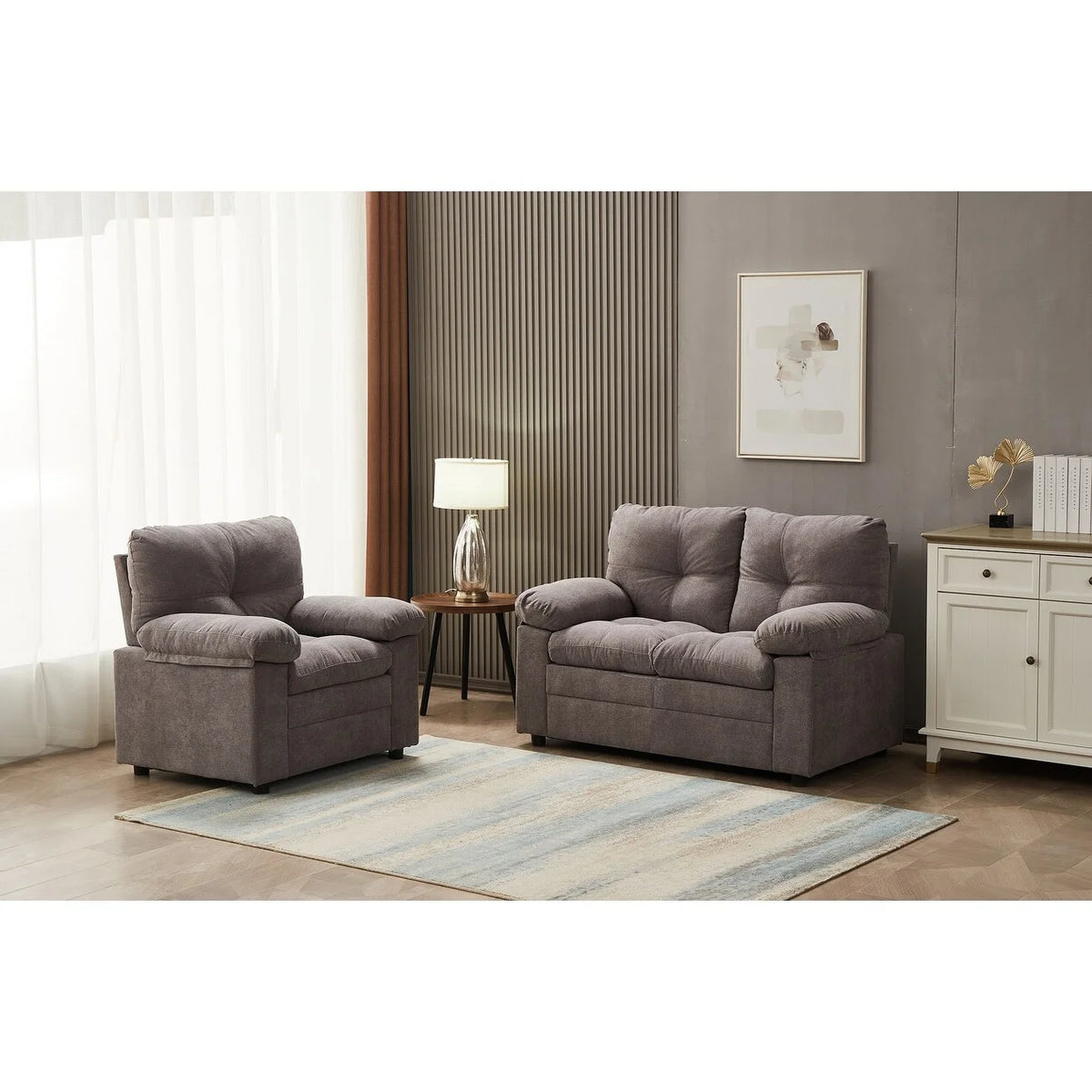 Linen 2 Piece Living Room Set Brown U321998
