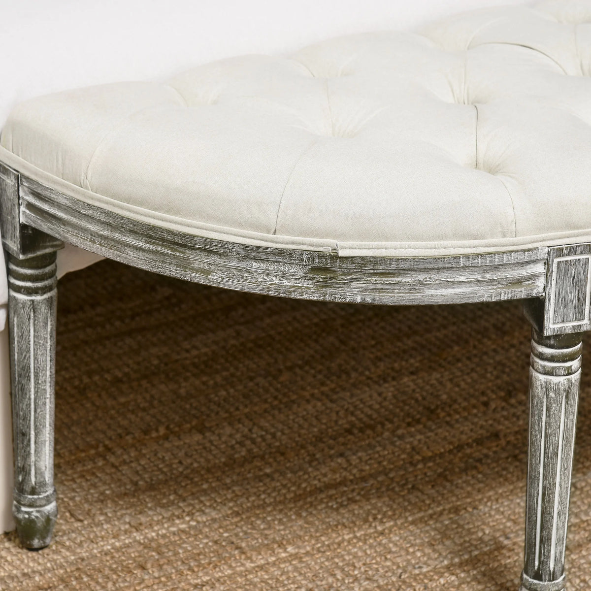 Off White Tufted Ottoman Bench D534