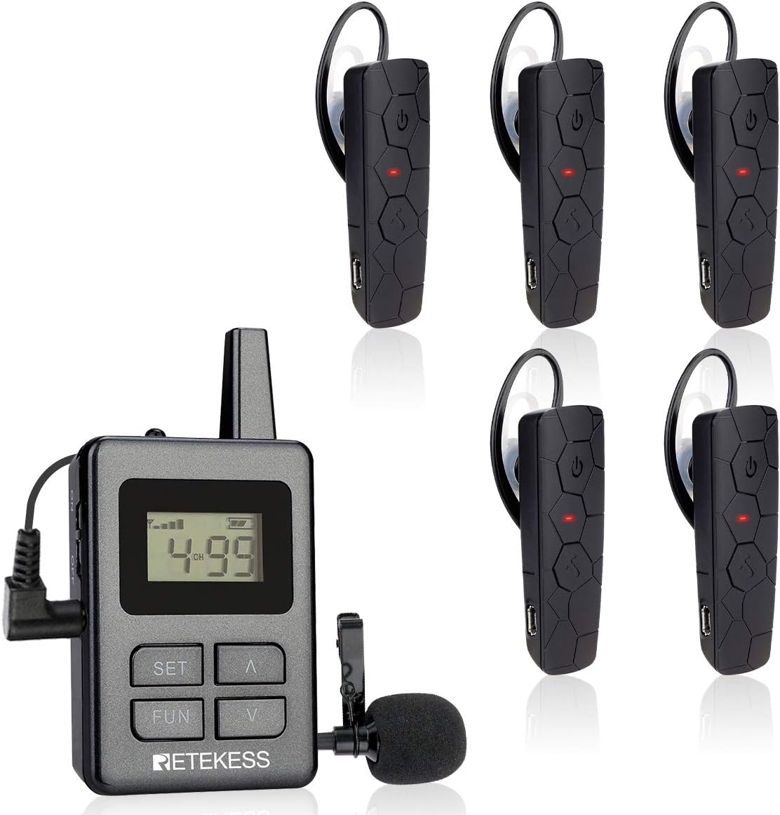 1 Transmitter and 5 Receivers Wireless Tour Guide System G698