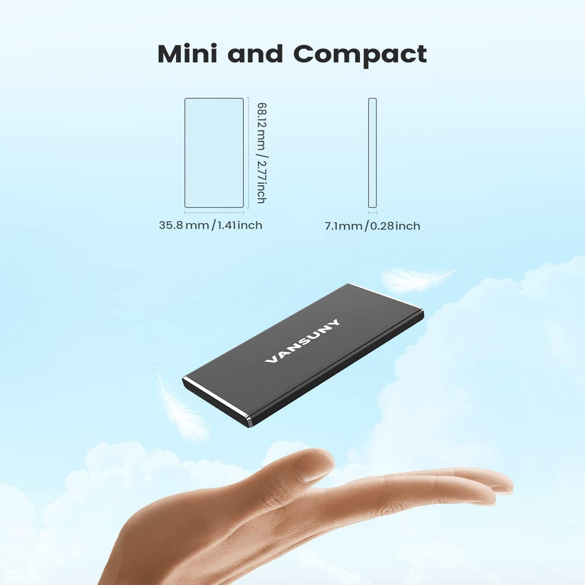 1TB Portable External SSD, USB 3.1, Metal Type-C, Black A7069