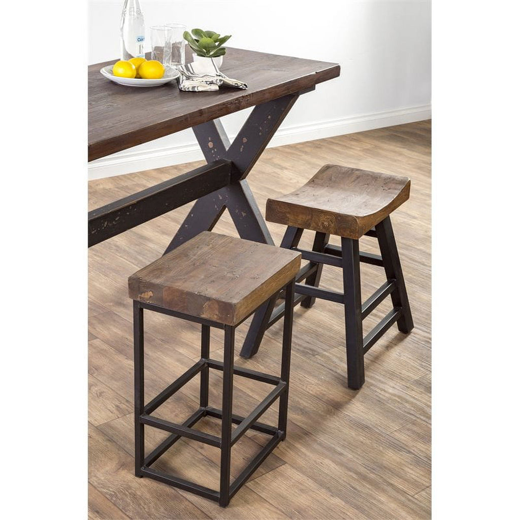 24" Pine and Iron Counter Stool in Mahogany/Bronze-black Q773