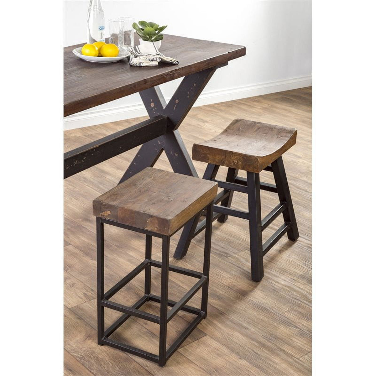 24" Pine and Iron Counter Stool in Mahogany/Bronze-black Q773