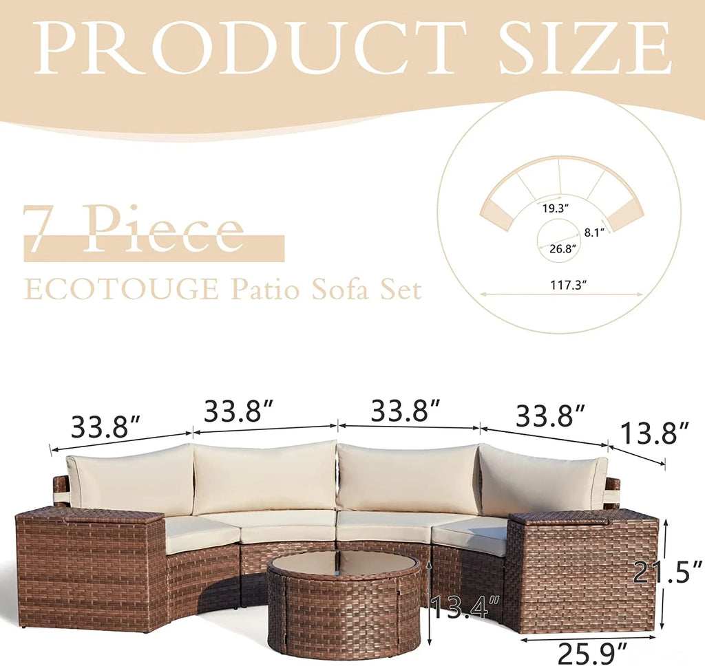 7 Piece Outdoor Patio Sectional Sofa Set with Storage Armrest G9645