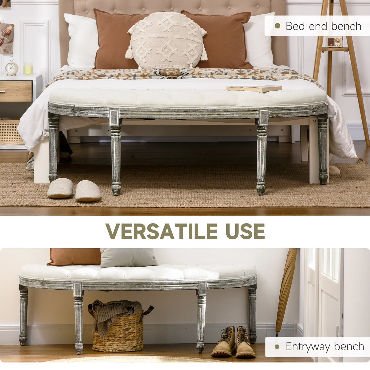 Off White Tufted Ottoman Bench D534