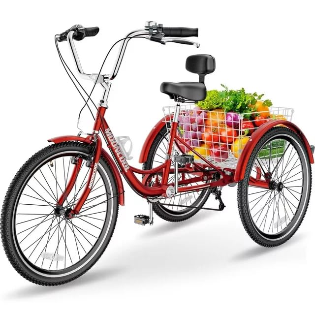 Adult Tricycles 7 Speed 20/24/26 Inch Three Wheel Bike Cruiser Trike with Low-Step Through Frame Large Basket T192