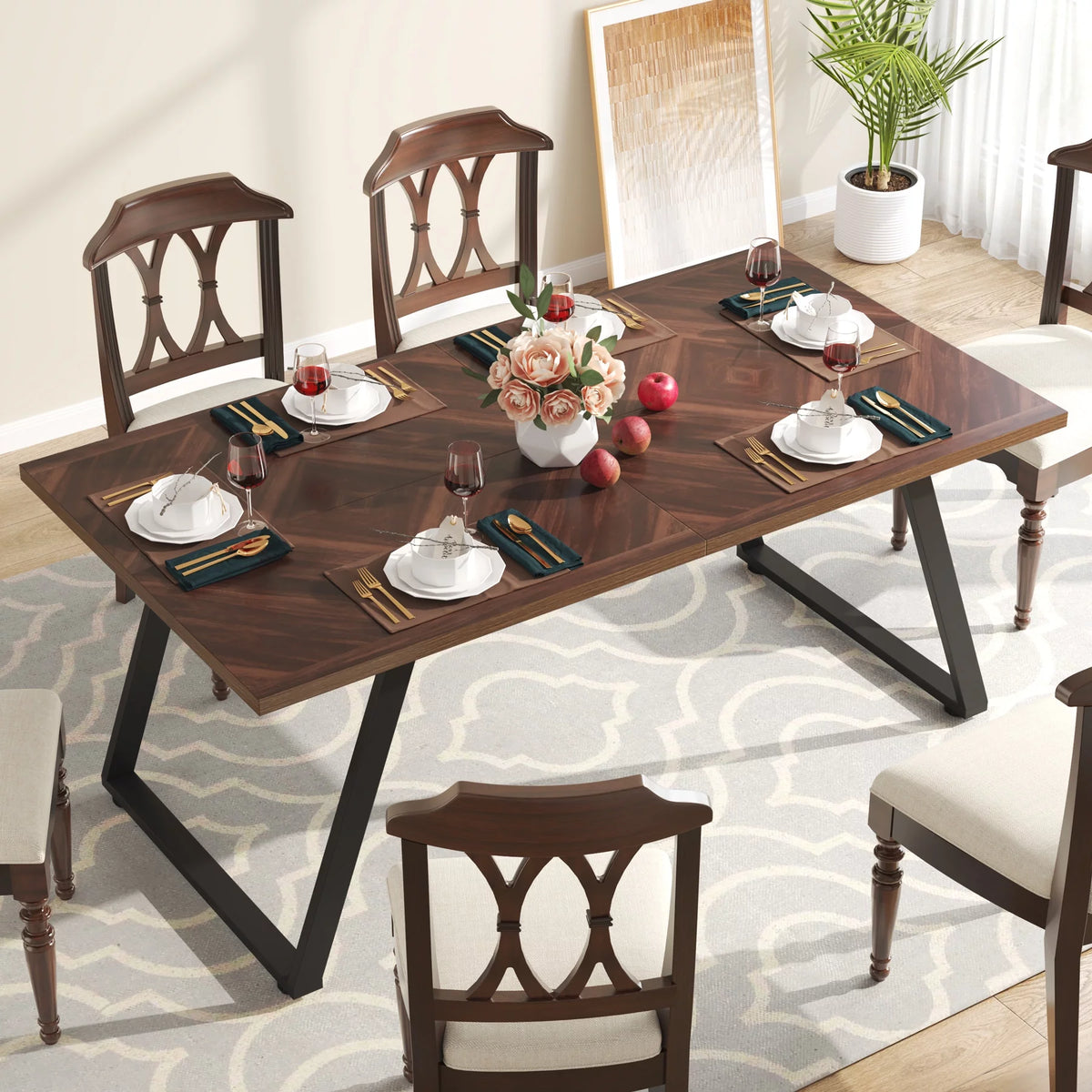 Rectangle Wooden Dining Table with Steel Legs V111504