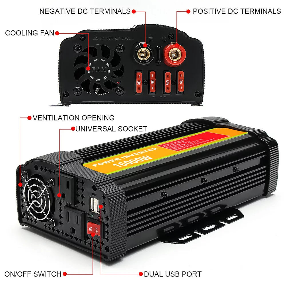 16000W Peak Power Inverter with Dual USB Port O7628