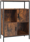 Rustic Brown Storage Cabinet with 2 Doors and Open Shelves C8042