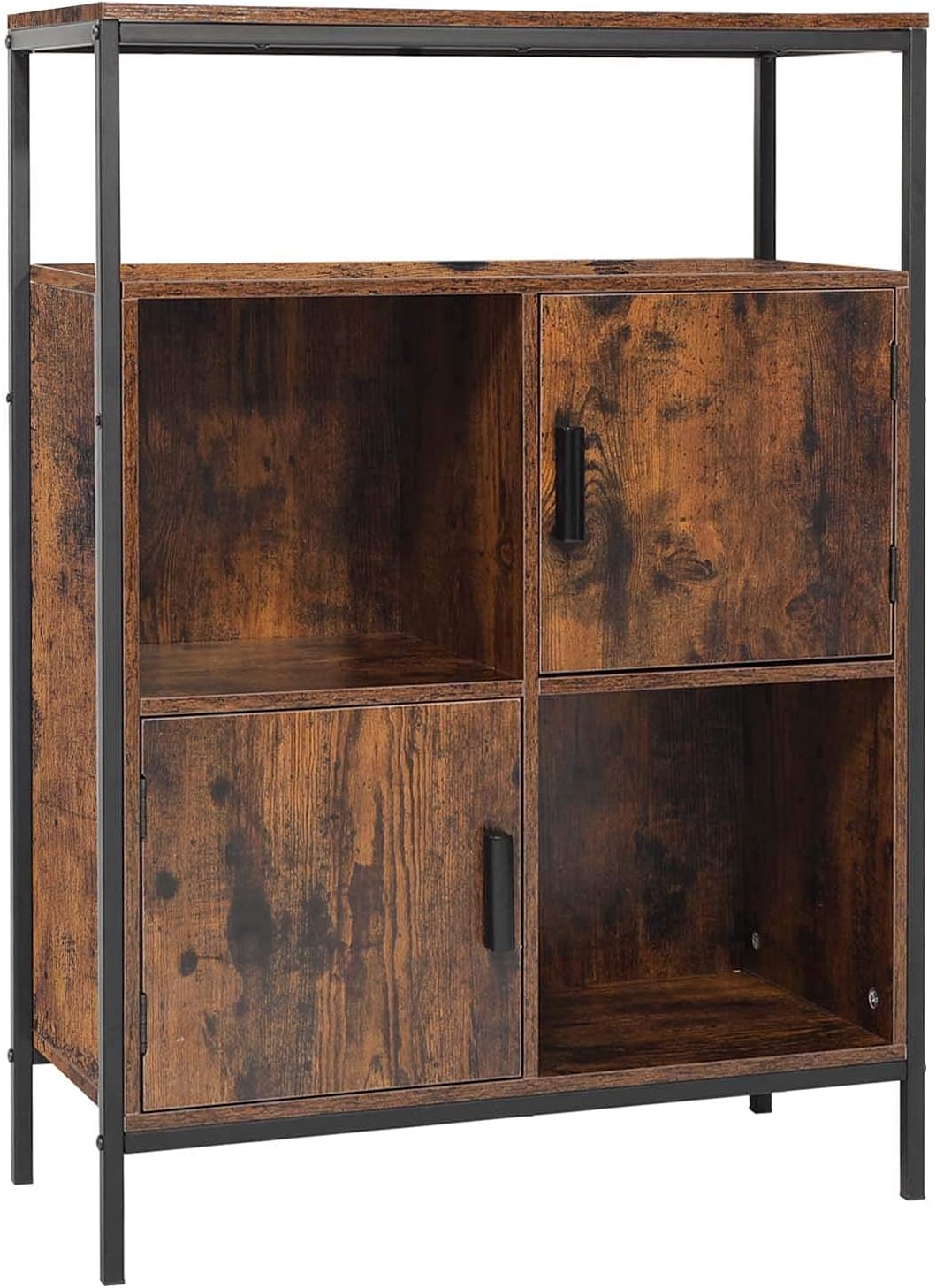 Rustic Brown Storage Cabinet with 2 Doors and Open Shelves C8042