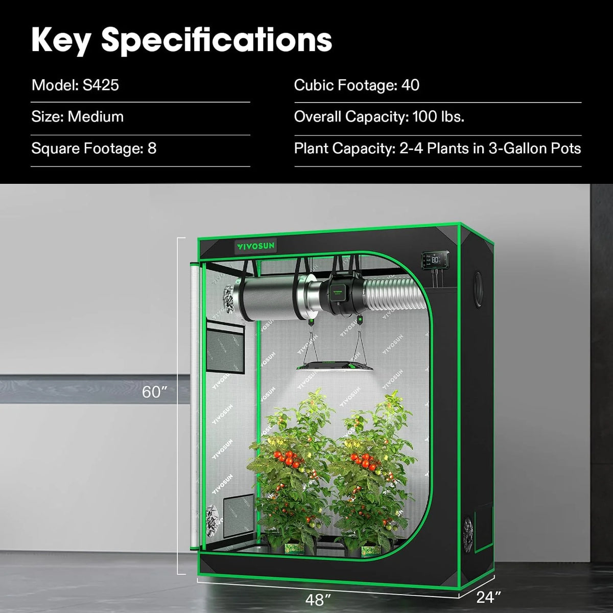 4x2 Grow Tent with Observation Window and Floor Tray V722