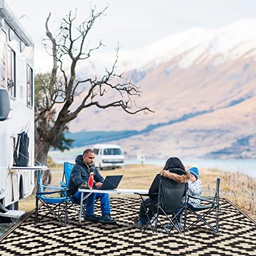 Waterproof Reversible Outdoor Rug 5x8 ft Black & Beige N29412