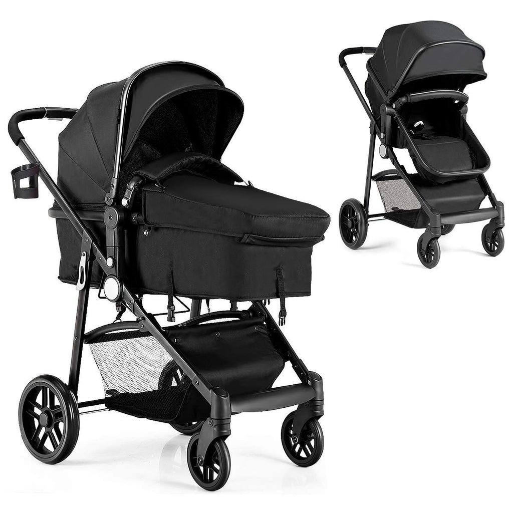 2 in 1 Convertible Bassinet Stroller with Cup Holder (Black) B74080