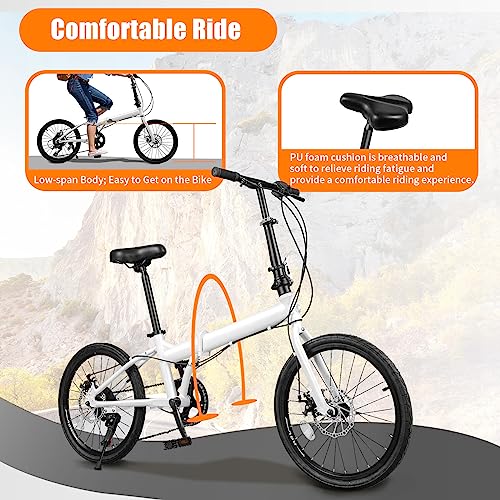 20 Inch 7 Speed Folding Bike with Dual Disc Brakes Carbon Steel White Y34180
