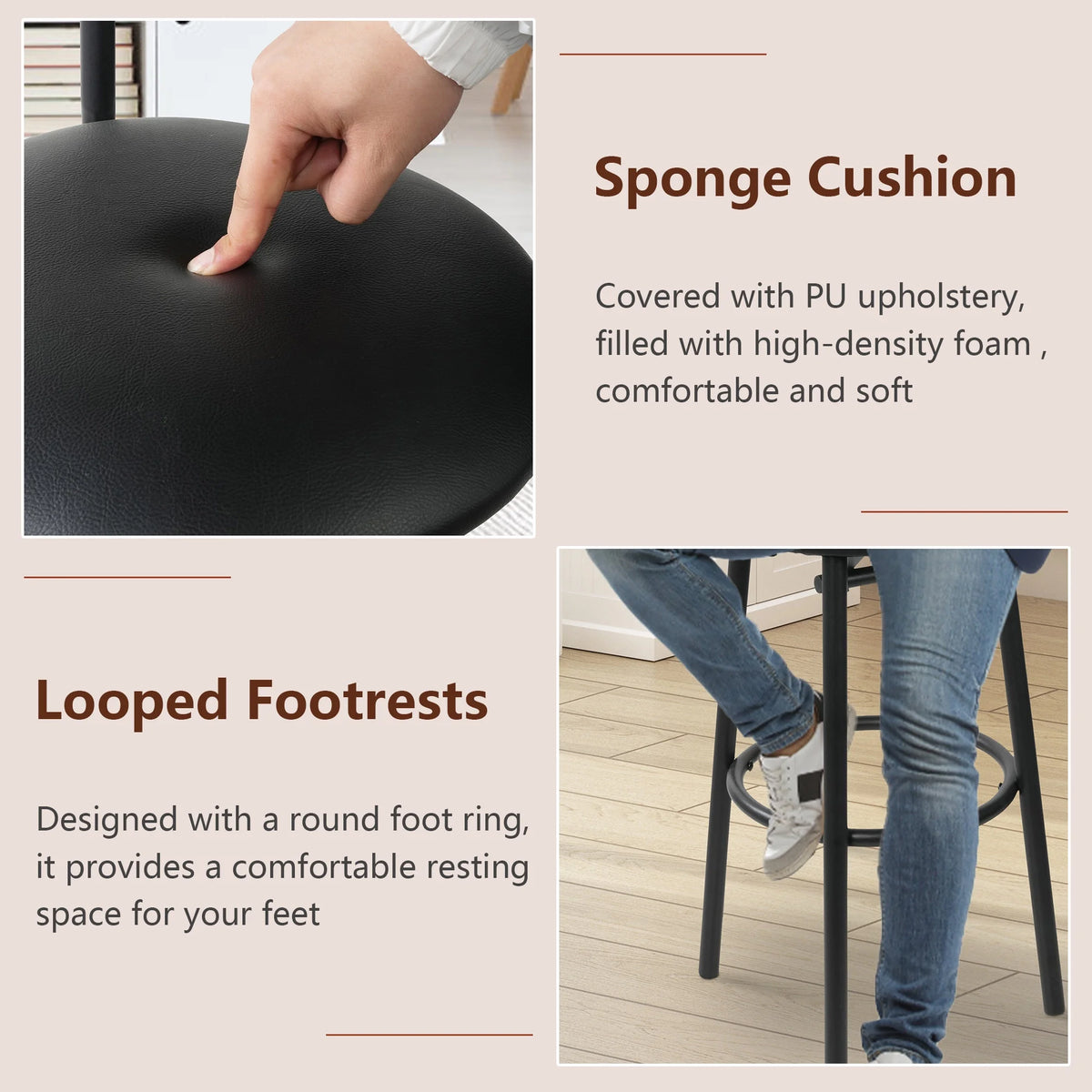 Rustic Brown PU Upholstered Bar Table Set of 4 with 4 Stools A966