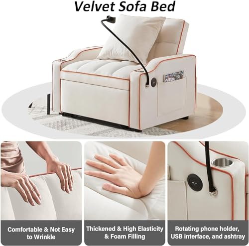 Creamy White 3-in-1 Convertible Sofa Bed X142