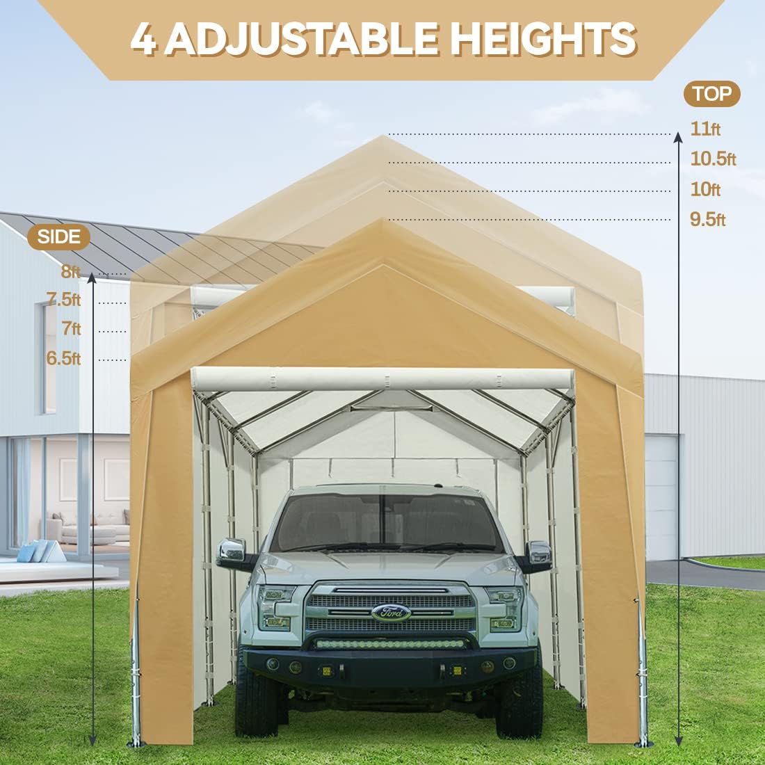 Beige Adjustable Heavy Duty Carport Canopy Q1468