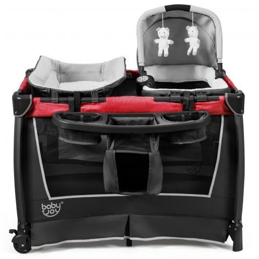 Red 4-in-1 Convertible Portable Baby Play Yard with Toys and Music Player O45007