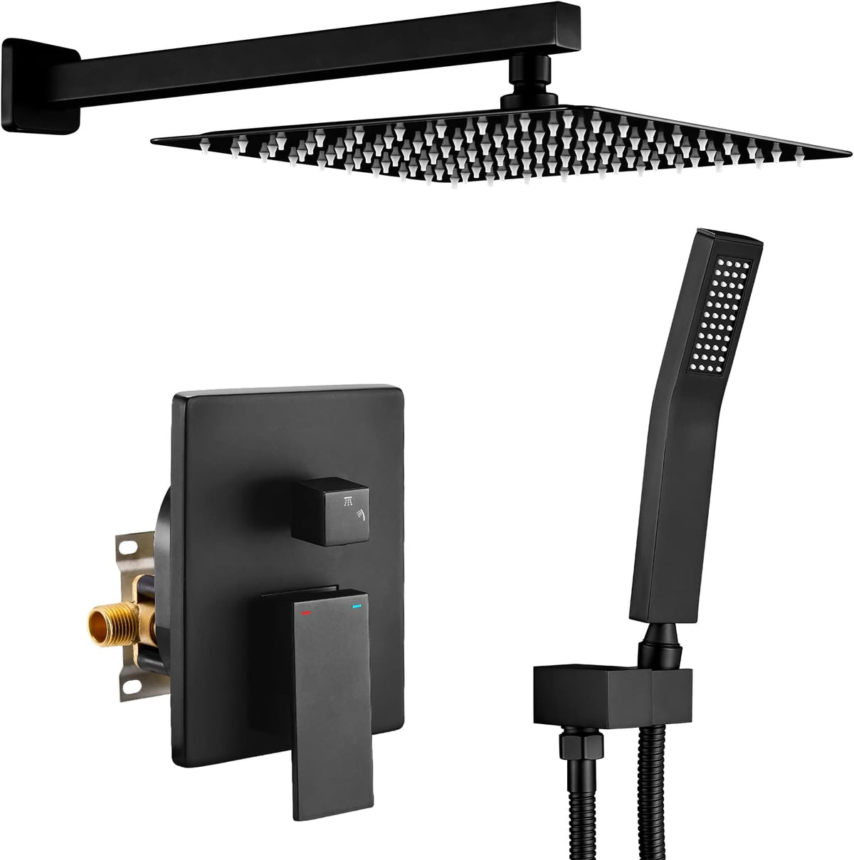 10 Inch Matte Black Rain Shower Head with Handheld Shower Faucets Sets A400555