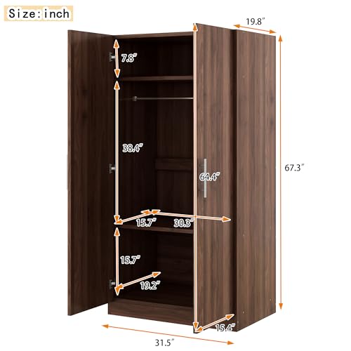 Black 4-Door Wooden Wardrobe Closet with 2 Drawers G484835