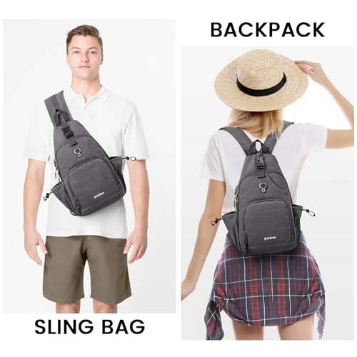 Canvas Sling Bag Crossbody Backpack with USB Charging Port (Dark Grey) U773