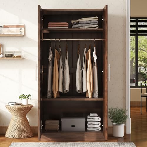 Black 4-Door Wooden Wardrobe Closet with 2 Drawers G484835