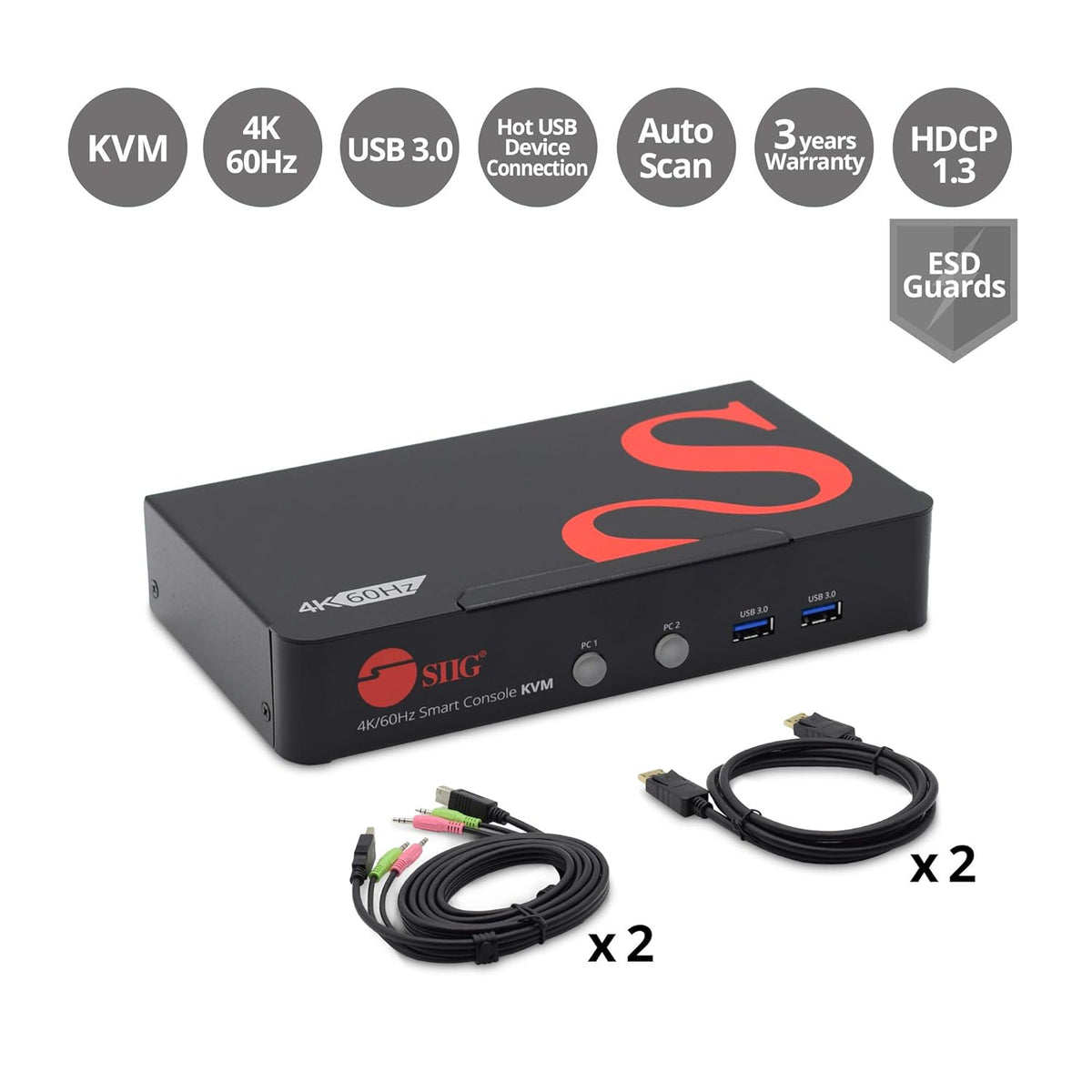 4K DisplayPort 2 Port KVM Switch with Audio and Microphone B731442