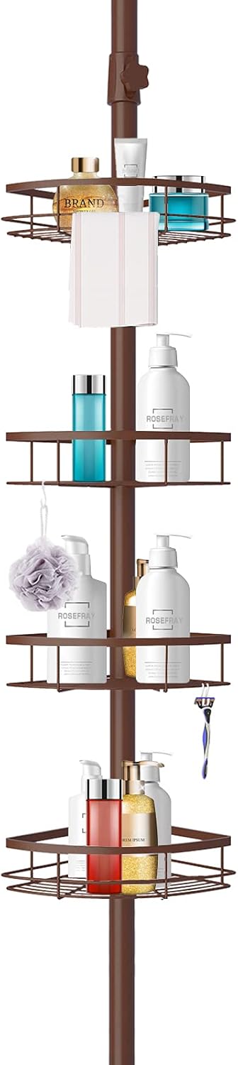 304 Stainless Steel Tension Pole Shower Caddy with 4 Adjustable Baskets J1524
