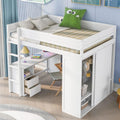 White Full Size Solid Wood Loft Bed with Wardrobes and Desk X825