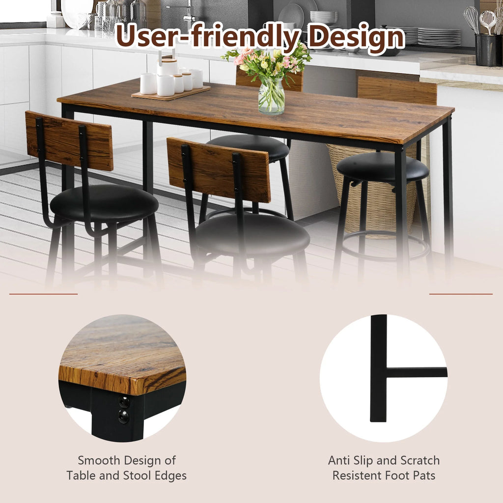 Rustic Brown PU Upholstered Bar Table Set of 4 with 4 Stools A966