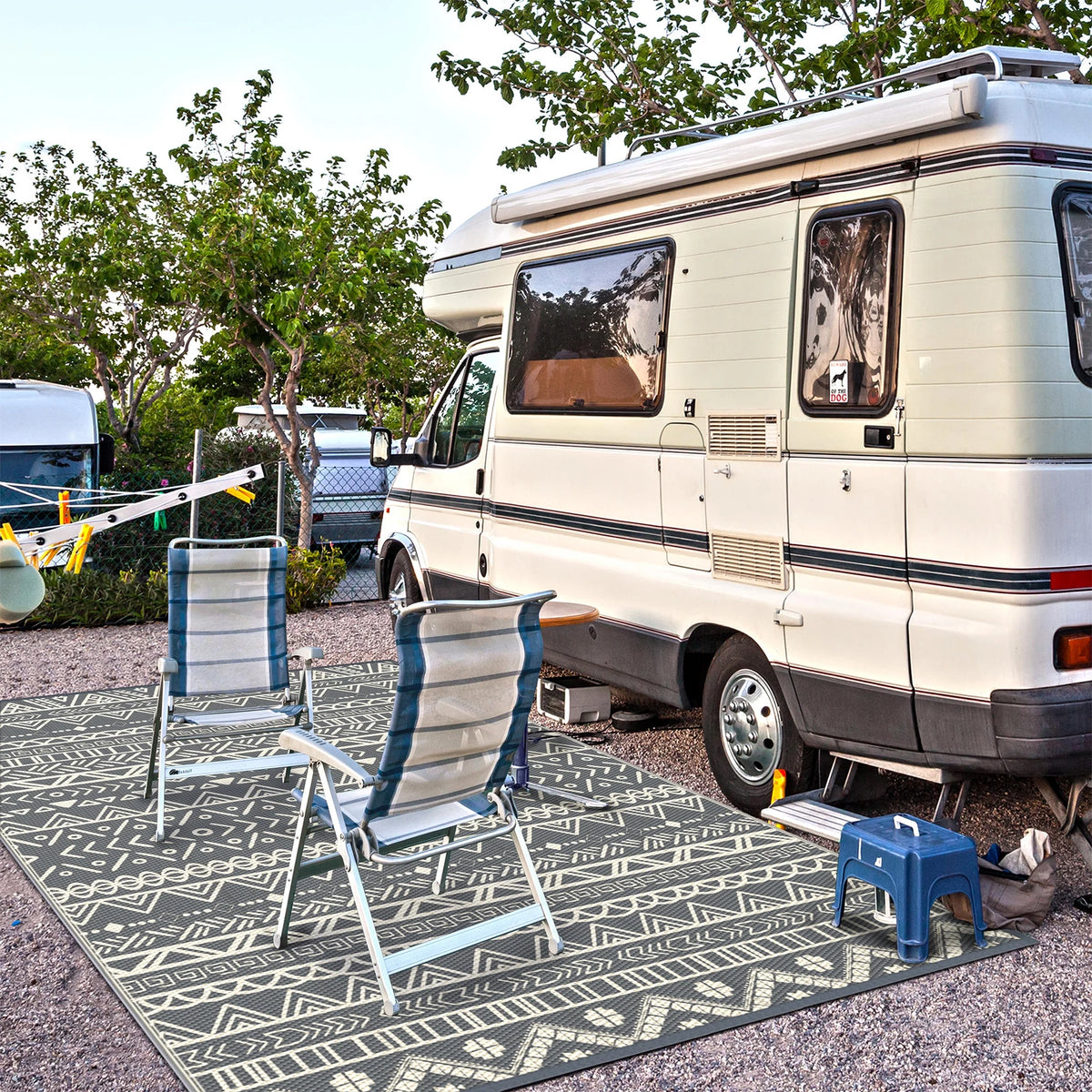 6x9ft Grey White Reversible Outdoor Rug G53050