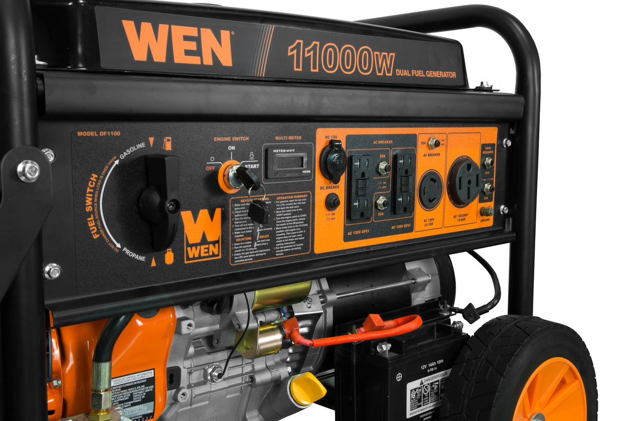 11,000-Watt Dual Fuel Portable Generator with Wheel Kit and Electric Start U96331