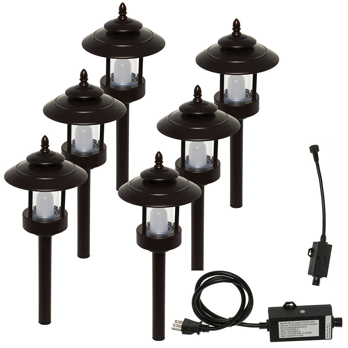 6 Pack 100 Lumen Low Voltage Multi-Color LED Pathway Light Kit with Transformer and Remote N9284