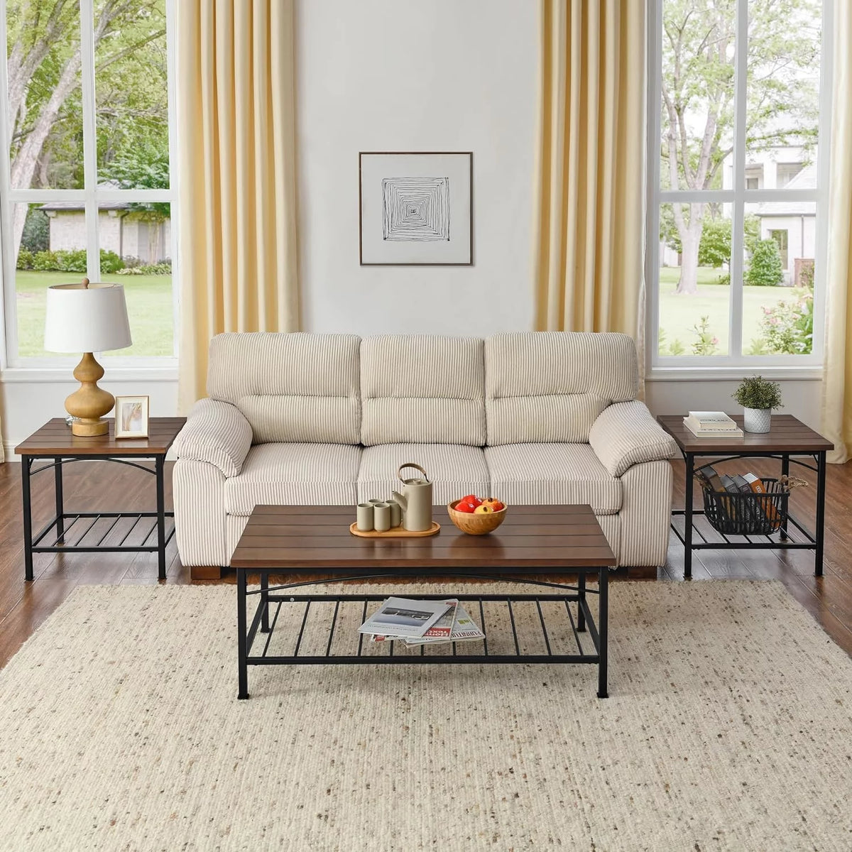 Brown 3 Piece Coffee Table and 2 End Side Tables S3320