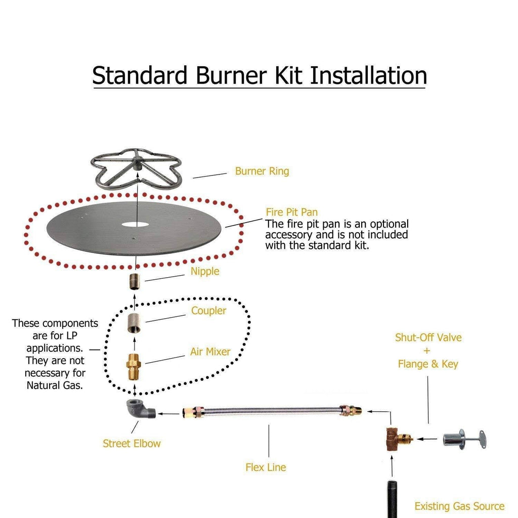Propane Gas Fire Pit Burner Ring Kit with Flat Pan F32133