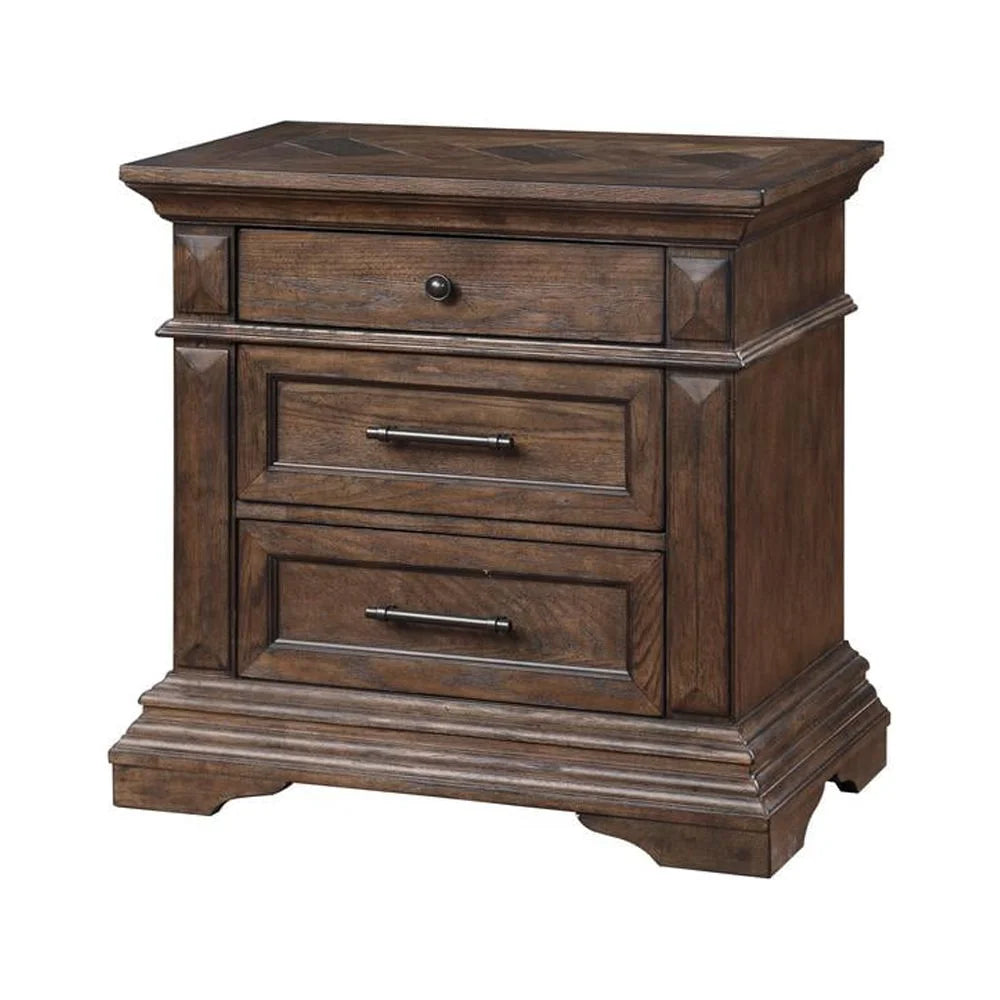 Solid Wood 3-Drawer Nightstand in Brushed Walnut B246319
