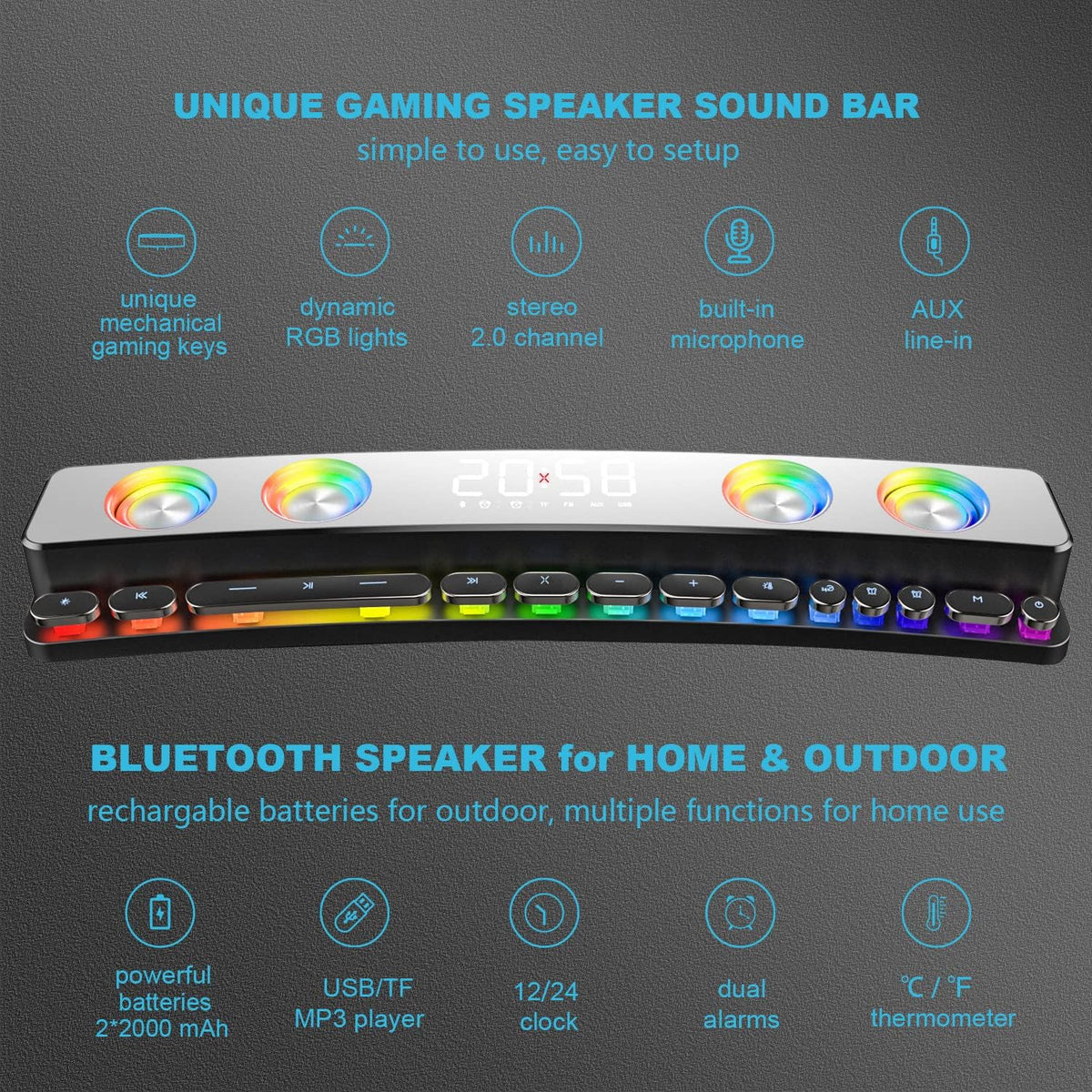 RGB Bluetooth 5.0 Soundbar Speakers, USB Powered, Pack of 2 F527