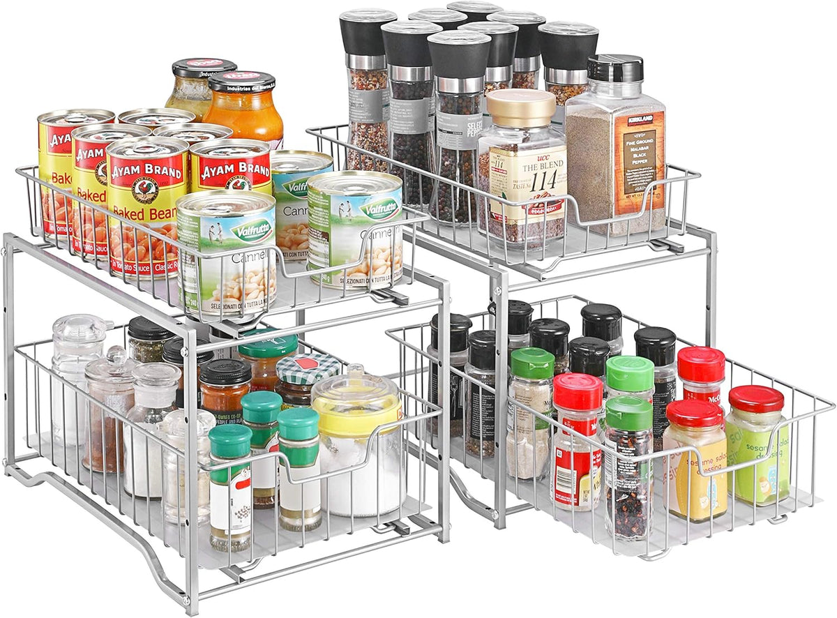 2 Pack Stackable 2-Tier Spice Rack with Sliding Storage Drawer, Rose Gold U713655