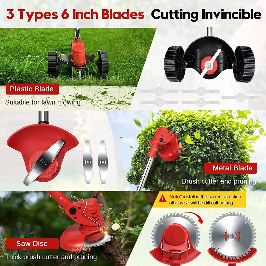 Cordless Electric Grass String Trimmer with Wheels Y9666