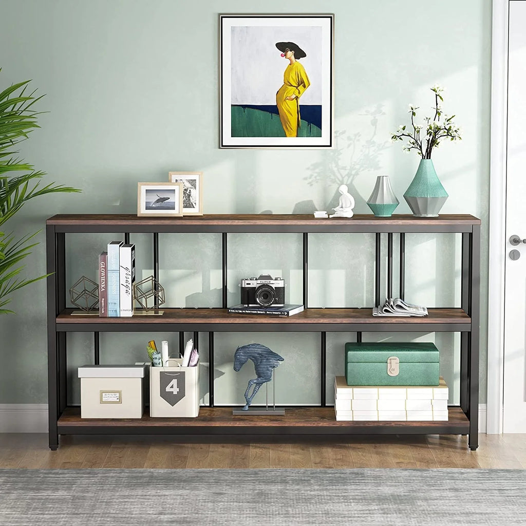 Narrow Long Sofa Table with Storage Shelves Rustic Brown Y4856