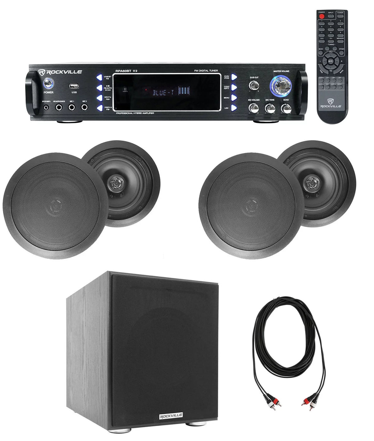 6.5" Black Ceiling Speaker Bluetooth Receiver Subwoofer V624