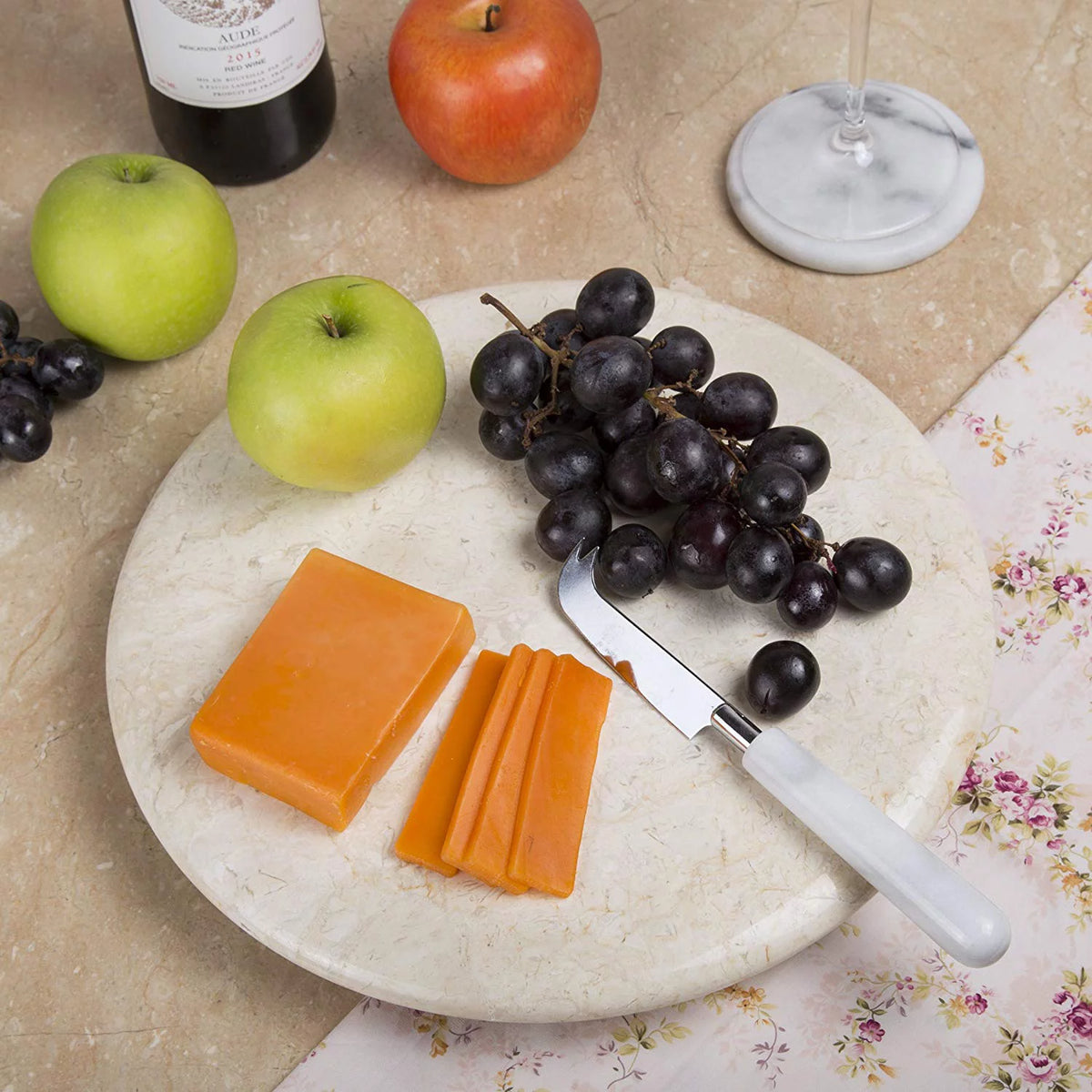 Natural Champagne Marble Lazy Susan Turn Table Serving Board J6081