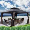 Hardtop Aluminum Gazebo with Mosquito Net and Privacy Sidewalls Q48501