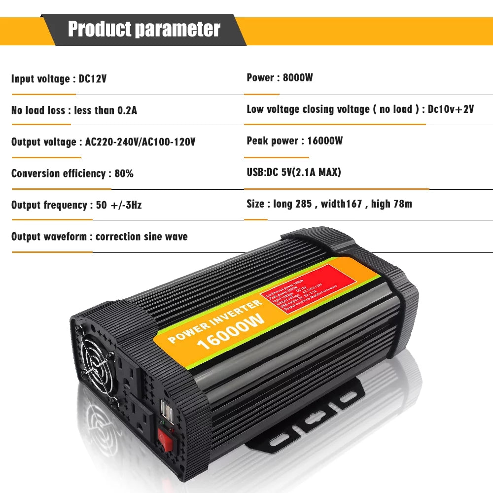 16000W Peak Power Inverter with Dual USB Port O7628