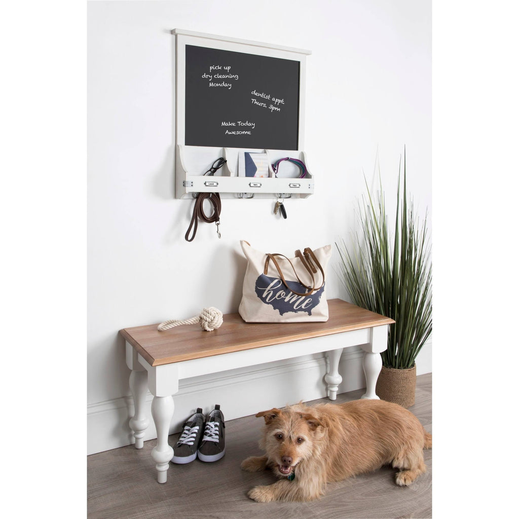 Decorative Rustic Wood Home Organizer with Chalkboard, Pockets, and Key Hooks I1773