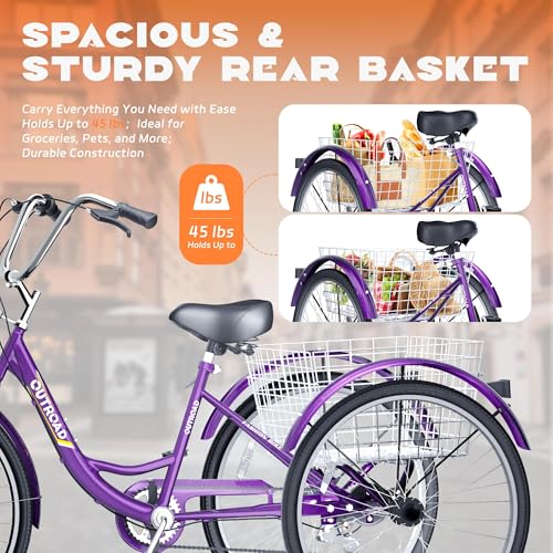 24 Inch Blue 7-Speed Adult Tricycle with Large Basket S322158