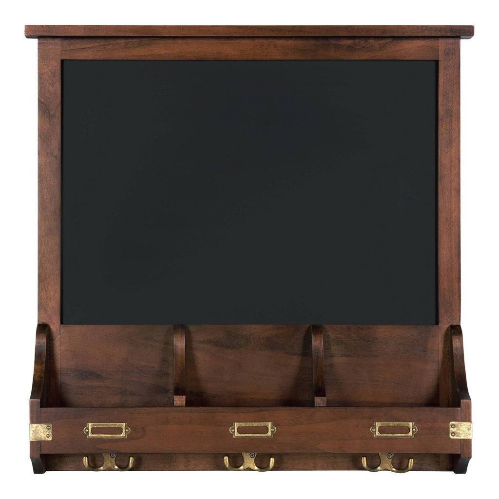 Decorative Rustic Wood Home Organizer with Chalkboard, Pockets, and Key Hooks I1773
