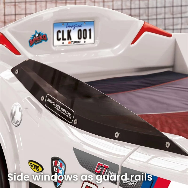 White Wood Twin Race Car Bed A651738